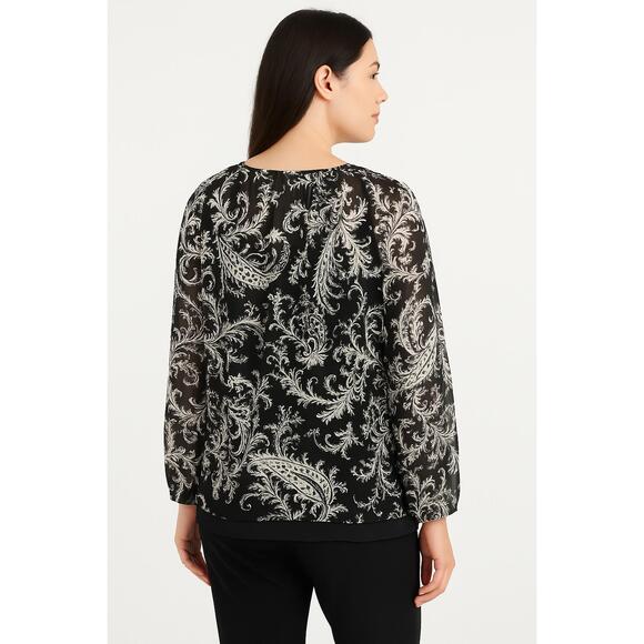 Tops - Apt 9 Top Unisex Large Black White Floral Blouse Layered Casual Blouse Trendy